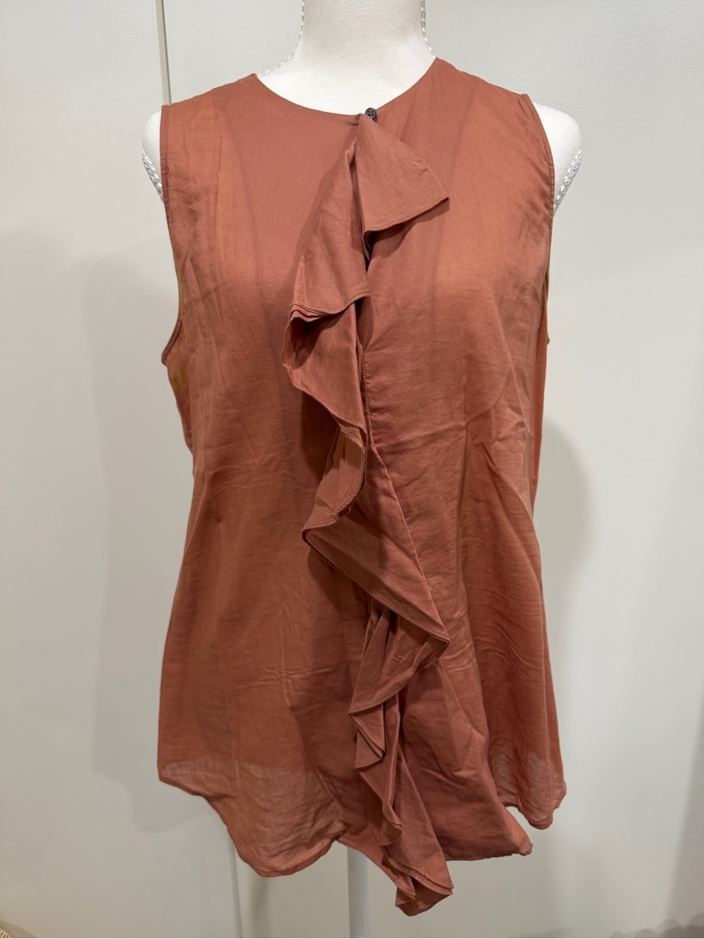Theory Rust Ruffle Front Sleeveless Blouse
